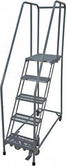 Cotterman - 80" 5 Step Rolling Warehouse Ladder - Rolling Safety Ladder, 450 Lb Capacity, 50" Platform Height, 30" Base Width x 40" Base Depth, Expanded Metal Tread - Makers Industrial Supply