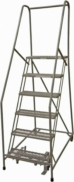 Cotterman - 90" 6 Step Rolling Warehouse Ladder - Rolling Safety Ladder, 450 Lb Capacity, 60" Platform Height, 24" Base Width x 46" Base Depth, Expanded Metal Tread - Makers Industrial Supply