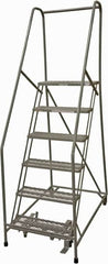 Cotterman - 90" 6 Step Rolling Warehouse Ladder - Rolling Safety Ladder, 450 Lb Capacity, 60" Platform Height, 24" Base Width x 46" Base Depth, Expanded Metal Tread - Makers Industrial Supply