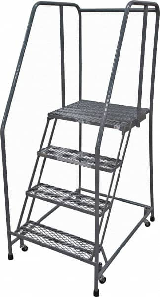 Cotterman - 70" 4 Step Rolling Warehouse Ladder - Rolling Safety Ladder, 450 Lb Capacity, 40" Platform Height, 30" Base Width x 41" Base Depth, Serrated Steel - Makers Industrial Supply