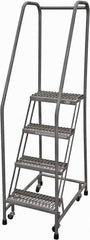 Cotterman - 70" 4 Step Rolling Warehouse Ladder - Rolling Safety Ladder, 450 Lb Capacity, 40" Platform Height, 20" Base Width x 41" Base Depth, Serrated Steel - Makers Industrial Supply