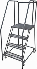 Cotterman - 70" 4 Step Rolling Warehouse Ladder - Rolling Safety Ladder, 450 Lb Capacity, 40" Platform Height, 30" Base Width x 31" Base Depth, Expanded Metal Tread - Makers Industrial Supply