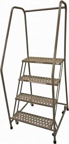 Cotterman - 70" 4 Step Rolling Warehouse Ladder - Rolling Safety Ladder, 450 Lb Capacity, 40" Platform Height, 30" Base Width x 31" Base Depth, Serrated Steel - Makers Industrial Supply