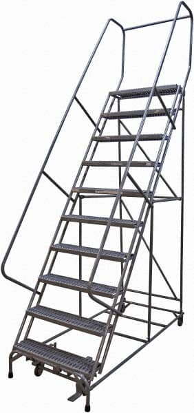 Cotterman - 130" 10 Step Rolling Warehouse Ladder - Rolling Safety Ladder, 450 Lb Capacity, 100" Platform Height, 32" Base Width x 74" Base Depth, Serrated Steel - Makers Industrial Supply