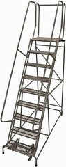 Cotterman - 120" 9 Step Rolling Warehouse Ladder - Rolling Safety Ladder, 450 Lb Capacity, 90" Platform Height, 32" Base Width x 77" Base Depth, Expanded Metal Tread - Makers Industrial Supply