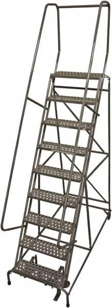 Cotterman - 120" 9 Step Rolling Warehouse Ladder - Rolling Safety Ladder, 450 Lb Capacity, 90" Platform Height, 32" Base Width x 77" Base Depth, Perforated Tread - Makers Industrial Supply