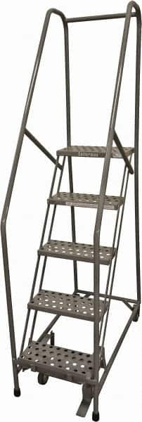 Cotterman - 80" 5 Step Rolling Warehouse Ladder - Rolling Safety Ladder, 450 Lb Capacity, 50" Platform Height, 30" Base Width x 50" Base Depth, Perforated Tread - Makers Industrial Supply