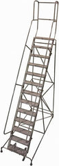 Cotterman - 172" 13 Step Rolling Warehouse Ladder - Rolling Safety Ladder, 450 Lb Capacity, 130" Platform Height, 42" Base Width x 95" Base Depth, Serrated Steel - Makers Industrial Supply