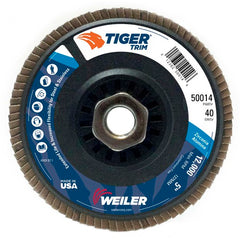 5″ Tiger Disc Abrasive Flap Disc, Angled, Trimmable Backing, 40Z, 5/8″-11 UNC Nut - Makers Industrial Supply