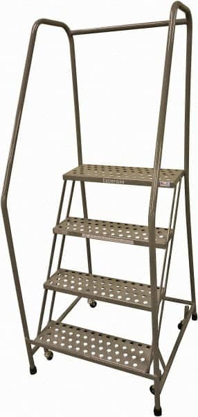 Cotterman - 70" 4 Step Rolling Warehouse Ladder - Rolling Safety Ladder, 450 Lb Capacity, 40" Platform Height, 30" Base Width x 33" Base Depth, Perforated Tread - Makers Industrial Supply