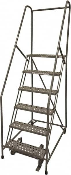 Cotterman - 90" 6 Step Rolling Warehouse Ladder - Rolling Safety Ladder, 450 Lb Capacity, 60" Platform Height, 30" Base Width x 46" Base Depth, Perforated Tread - Makers Industrial Supply