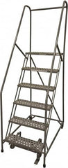 Cotterman - 90" 6 Step Rolling Warehouse Ladder - Rolling Safety Ladder, 450 Lb Capacity, 60" Platform Height, 30" Base Width x 46" Base Depth, Perforated Tread - Makers Industrial Supply