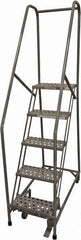 Cotterman - 80" 5 Step Rolling Warehouse Ladder - Rolling Safety Ladder, 450 Lb Capacity, 50" Platform Height, 30" Base Width x 40" Base Depth, Perforated Tread - Makers Industrial Supply