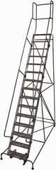 Cotterman - 192" 15 Step Rolling Warehouse Ladder - Rolling Safety Ladder, 450 Lb Capacity, 150" Platform Height, 42" Base Width x 118" Base Depth, Perforated Tread - Makers Industrial Supply