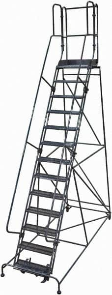 Cotterman - 172" 13 Step Rolling Warehouse Ladder - Rolling Safety Ladder, 450 Lb Capacity, 130" Platform Height, 42" Base Width x 105" Base Depth, Perforated Tread - Makers Industrial Supply