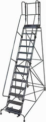 Cotterman - 172" 13 Step Rolling Warehouse Ladder - Rolling Safety Ladder, 450 Lb Capacity, 130" Platform Height, 42" Base Width x 105" Base Depth, Perforated Tread - Makers Industrial Supply