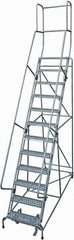 Cotterman - 162" 12 Step Rolling Warehouse Ladder - Rolling Safety Ladder, 450 Lb Capacity, 120" Platform Height, 32" Base Width x 98" Base Depth, Perforated Tread - Makers Industrial Supply