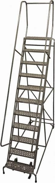 Cotterman - 140" 11 Step Rolling Warehouse Ladder - Rolling Safety Ladder, 450 Lb Capacity, 110" Platform Height, 32" Base Width x 78" Base Depth, Perforated Tread - Makers Industrial Supply