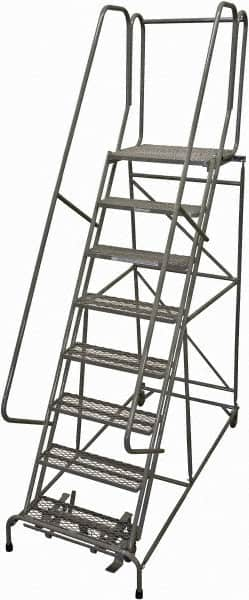 Cotterman - 110" 8 Step Rolling Warehouse Ladder - Rolling Safety Ladder, 450 Lb Capacity, 80" Platform Height, 32" Base Width x 68" Base Depth, Perforated Tread - Makers Industrial Supply