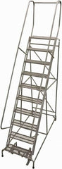 Cotterman - 130" 10 Step Rolling Warehouse Ladder - Rolling Safety Ladder, 450 Lb Capacity, 100" Platform Height, 32" Base Width x 72" Base Depth, Perforated Tread - Makers Industrial Supply