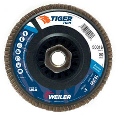 5″ Tiger Disc Abrasive Flap Disc, Angled, Trimmable Backing, 80Z, 5/8″-11 UNC Nut - Makers Industrial Supply