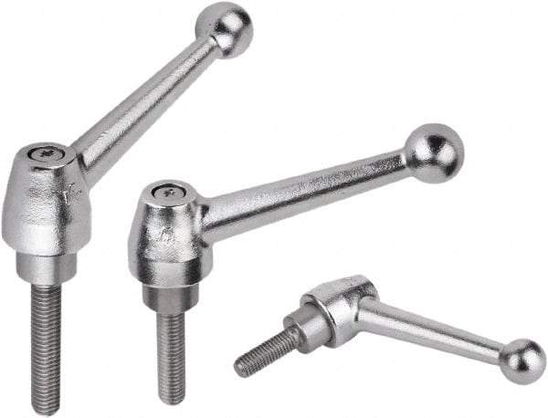 KIPP - M16, Steel Threaded Stud Adjustable Clamping Handle - 2.3622" Thread Length, Silver Handle with Threaded Stud - Makers Industrial Supply