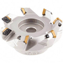 Iscar - 1.87, 1.92, 2.01" Cut Diam, 3/4" Arbor Hole, 2.5mm Max Depth of Cut, 42° Indexable Chamfer & Angle Face Mill - 4 Inserts, OE.. 060405\xB6OEMW 060405-AETN\xB6REMT 1505-LM-76 Insert, Right Hand Cut, 4 Flutes, Through Coolant, Series Heliocto - Makers Industrial Supply