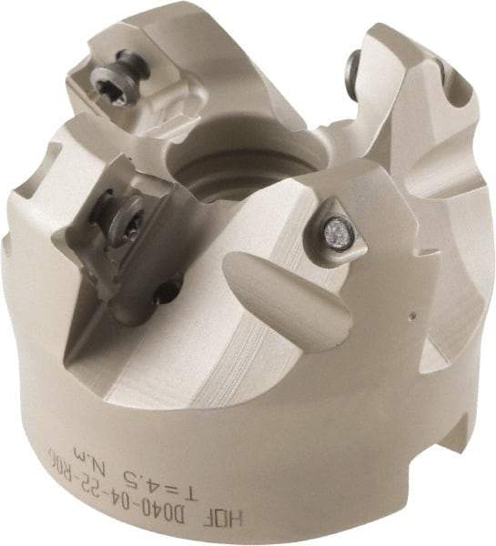 Iscar - 49.4, 50.7, 52.1mm Cut Diam, 22mm Arbor Hole, 8mm Max Depth of Cut, 42° Indexable Chamfer & Angle Face Mill - 4 Inserts, OE.. 060405\xB6OEMW 060405-AETN\xB6REMT 1505-LM-76 Insert, Right Hand Cut, 4 Flutes, Through Coolant, Series Heliocto - Makers Industrial Supply