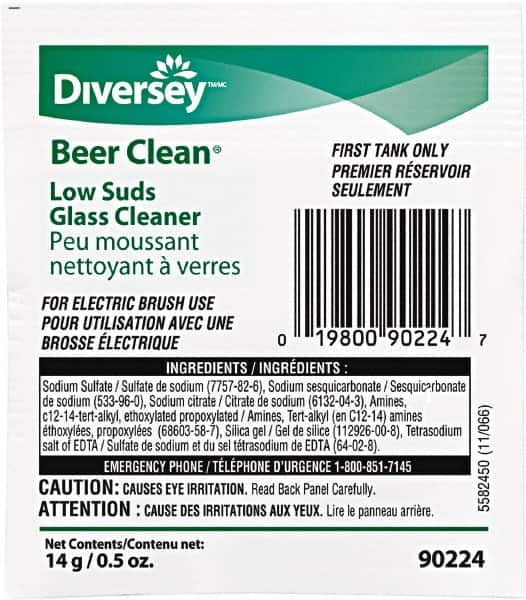 Diversey - 0.50 oz Packet Unscented Glass Cleaner - Use on Beverage Glass - Makers Industrial Supply