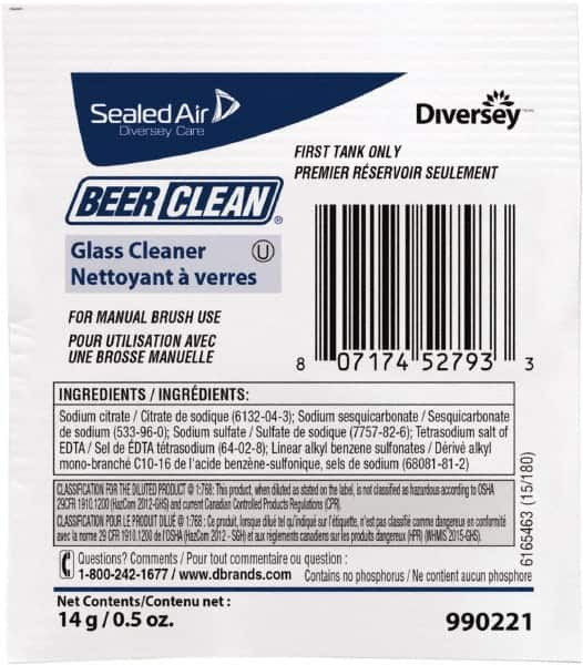 Diversey - 0.50 oz Packet Unscented Glass Cleaner - Use on Beverage Glass - Makers Industrial Supply