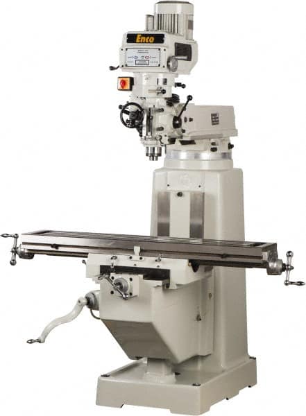 Enco - 10" Table Width x 54" Table Length, Variable Speed Pulley Control, 3 Phase Knee Milling Machine - R8 Spindle Taper, 3 hp - Makers Industrial Supply