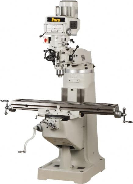 Enco - 9" Table Width x 49" Table Length, Variable Speed Pulley Control, 3 Phase Knee Milling Machine - R8 Spindle Taper, 3 hp - Makers Industrial Supply