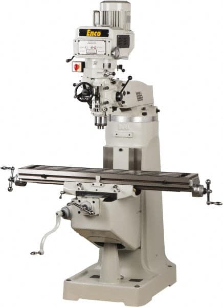 Enco - 9" Table Width x 49" Table Length, Variable Speed Pulley Control, 1 Phase Knee Milling Machine - R8 Spindle Taper, 3 hp - Makers Industrial Supply