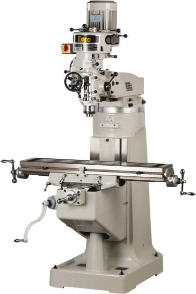 Enco - 9" Table Width x 42" Table Length, Step Pulley Control, 3 Phase Knee Milling Machine - R8 Spindle Taper, 3 hp - Makers Industrial Supply