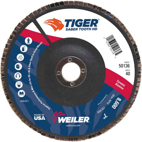 7″ Saber Tooth High Density Ceramic Abrasive, 40C, 7/8″ Arbor Hole - Makers Industrial Supply