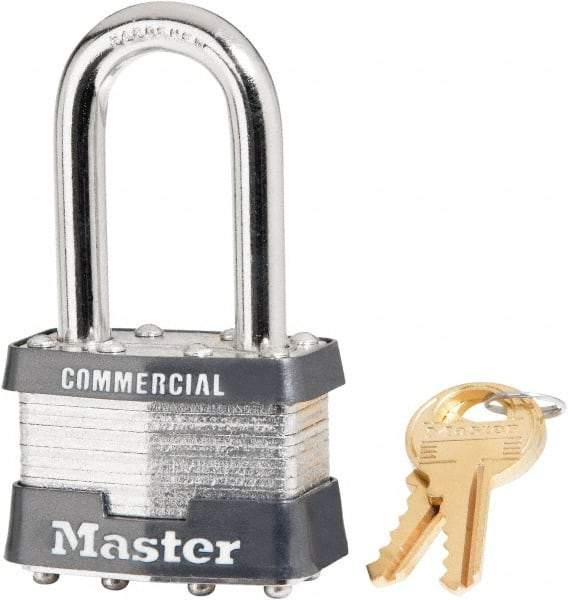 Master Lock - 1-1/2" Shackle Clearance, Keyed Alike Laminated Steel Padlock - 5/16" Shackle Diam, Steel - Makers Industrial Supply