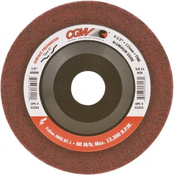 Camel Grinding Wheels - 4-1/2" Fine Grade Aluminum Oxide Deburring Disc - 7/8" Center Hole, Arbor Connection, Maroon - Makers Industrial Supply