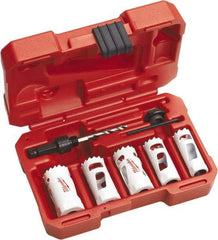 Milwaukee Tool - 7 Piece, 3/4" to 1-1/4" Saw Diam, Automotive Hole Saw Kit - Bi-Metal, Toothed Edge, Includes 5 Hole Saws - Makers Industrial Supply