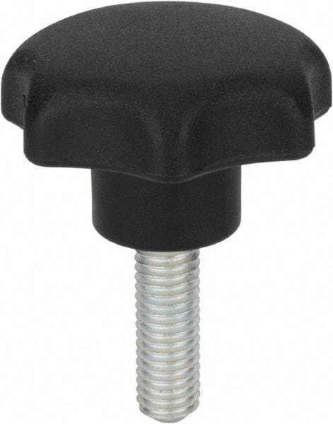 Morton Machine Works - 2.48" Head Diam, 7 Point Scalloped Knob - 1/2-13 Stem, Thermoplastic, Black - Makers Industrial Supply