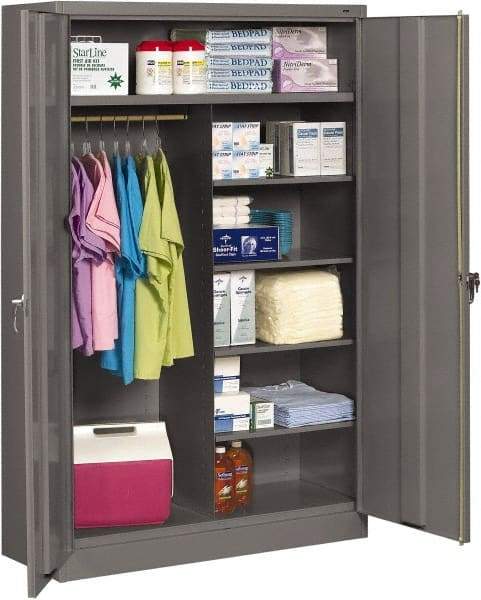 Tennsco - 6 Shelf Wardrobe Storage Cabinet - Steel, 48" Wide x 24" Deep x 78" High, Medium Gray - Makers Industrial Supply