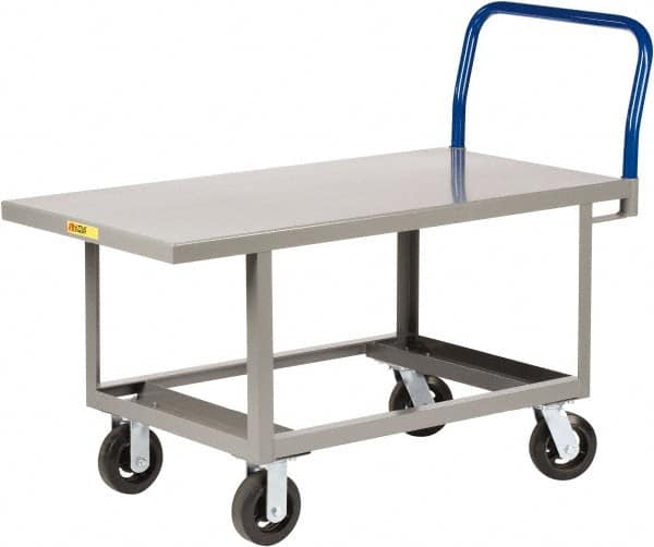 Little Giant - 2,000 Lb Capacity Steel 6-Wheeled Platform Truck - Steel Deck, 30" OAW, 60" Platform Length, Mold On Rubber Casters - Makers Industrial Supply