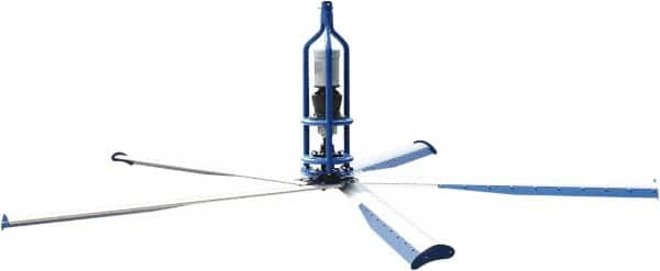 Patterson Fan - 5 Blades, 8' Blade Length, 67,178 CFM High Performance Industrial Ceiling Fan - 110 RPM, 220V, Blue & Silver - Makers Industrial Supply