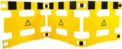 Made in USA - 36" High Folding Barricade - Plastic, Black & Yellow - Makers Industrial Supply