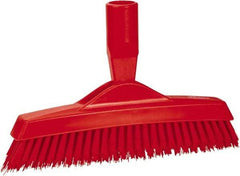 Vikan - 1.6" Bristle Length, Polyester Utility Scrub Brush - 9" Long x 1-1/2" Wide Head, 9-1/4" OAL, European Threaded Handle, Red, Polypropylene Block - Makers Industrial Supply