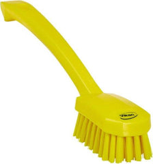 Vikan - 0.8" Bristle Length, Polyester Food Service Brush - 3" Long x 1.6" Wide Head, 10.2" OAL, Ergonomic Handle, Yellow, Polypropylene Block - Makers Industrial Supply