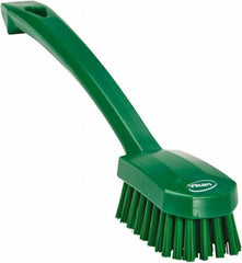 Vikan - 0.8" Bristle Length, Polyester Food Service Brush - 3" Long x 1.6" Wide Head, 10.2" OAL, Ergonomic Handle, Green, Polypropylene Block - Makers Industrial Supply