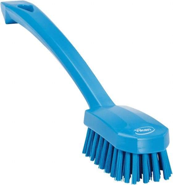 Vikan - 0.8" Bristle Length, Polyester Food Service Brush - 3" Long x 1.6" Wide Head, 10.2" OAL, Ergonomic Handle, Blue, Polypropylene Block - Makers Industrial Supply