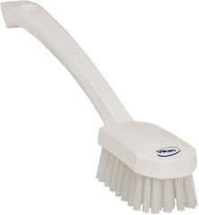 Vikan - 0.8" Bristle Length, Polyester Food Service Brush - 3" Long x 1.6" Wide Head, 10.2" OAL, Ergonomic Handle, White, Polypropylene Block - Makers Industrial Supply