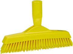 Vikan - 1.6" Bristle Length, Polyester Utility Scrub Brush - 9" Long x 1-1/2" Wide Head, 9-1/4" OAL, European Threaded Handle, Yellow, Polypropylene Block - Makers Industrial Supply