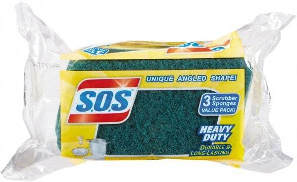 SOS - 4-1/2" Long x 2-1/2" Wide x 0.9" Thick Scouring Sponge - Heavy-Duty, Yellow/Green - Makers Industrial Supply